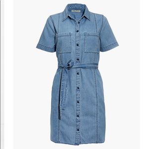 Denim Seamed Courier Tie-Waist Shirtdress